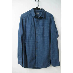 Kenneth Cole New York Long Sleeve Button Down w/Side Pockets Blue Pattern Sz Med